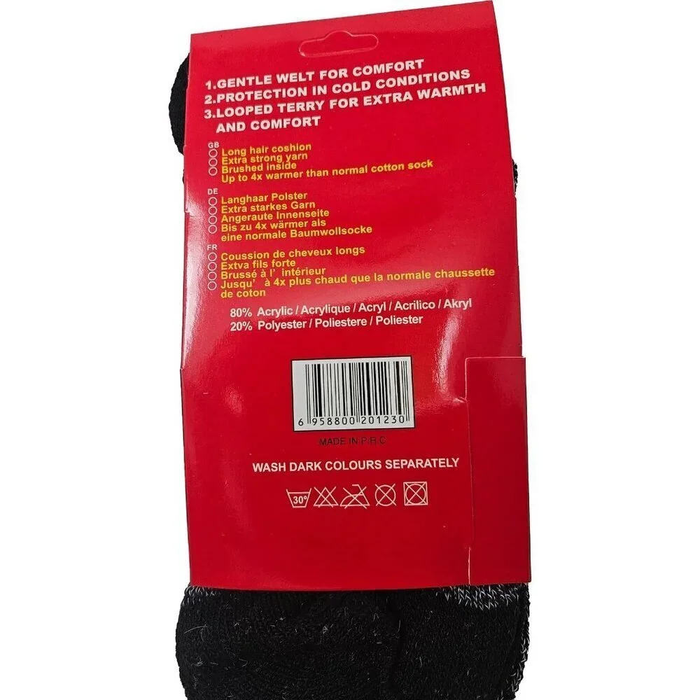 Men Thermal Socks, Warm Winter Crew, Heavy Duty Book Sock, Size 10-13, 6 Pairs